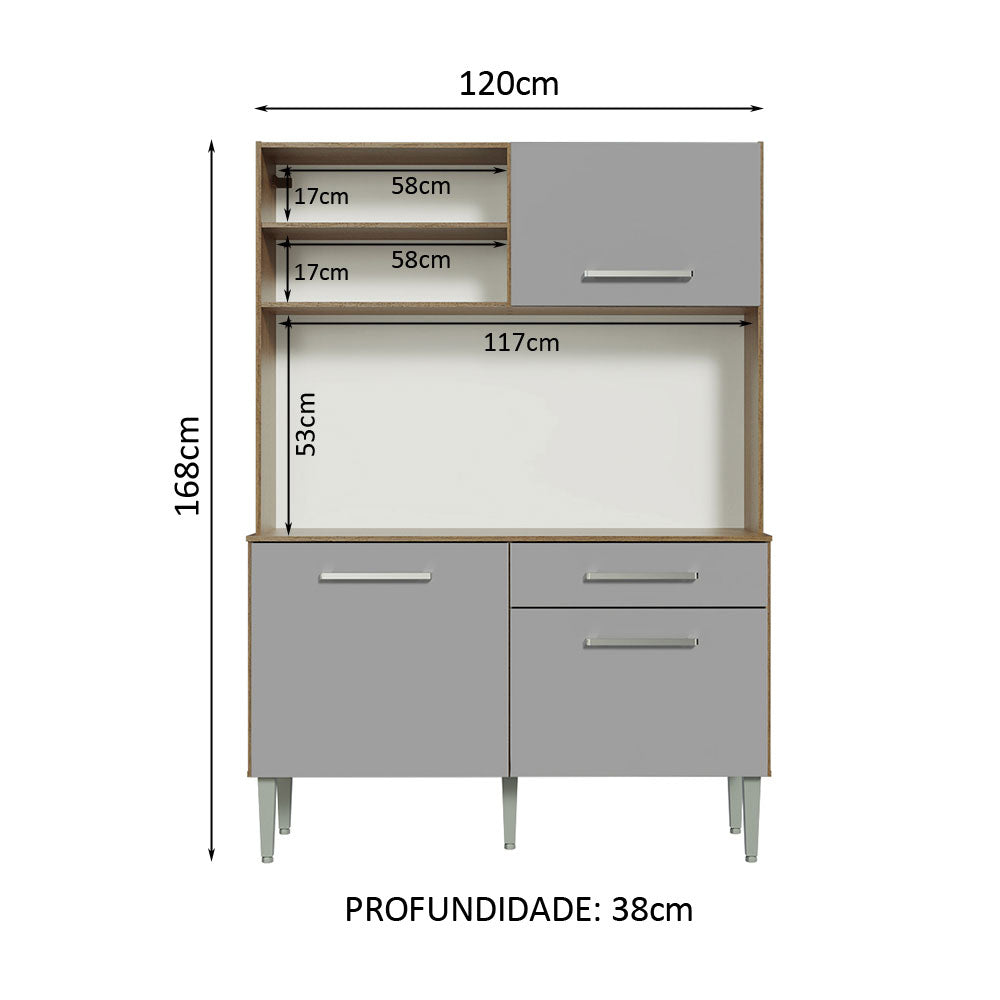 Armário de Cozinha Compacta 120cm Rustic/Cinza Life Madesa