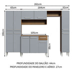 Armário de Cozinha Completa 261cm Rustic/Cinza Emilly Hit Madesa