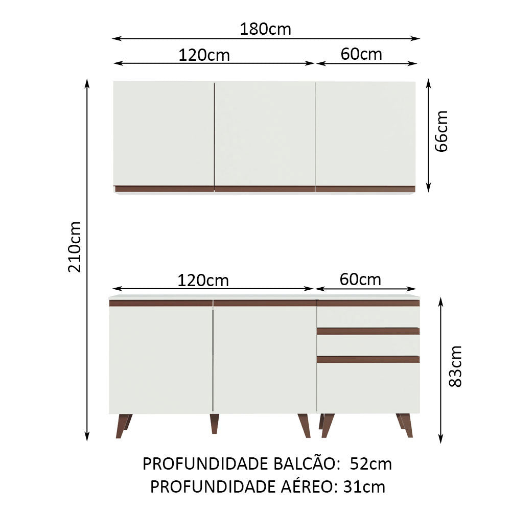 Armário de Cozinha Compacta 180cm Branco Reims Madesa 80