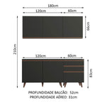 Armário de Cozinha Compacta 180cm Preto Reims Madesa 80