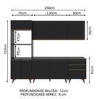 Armário de Cozinha Completa 250cm Preto Reims Madesa