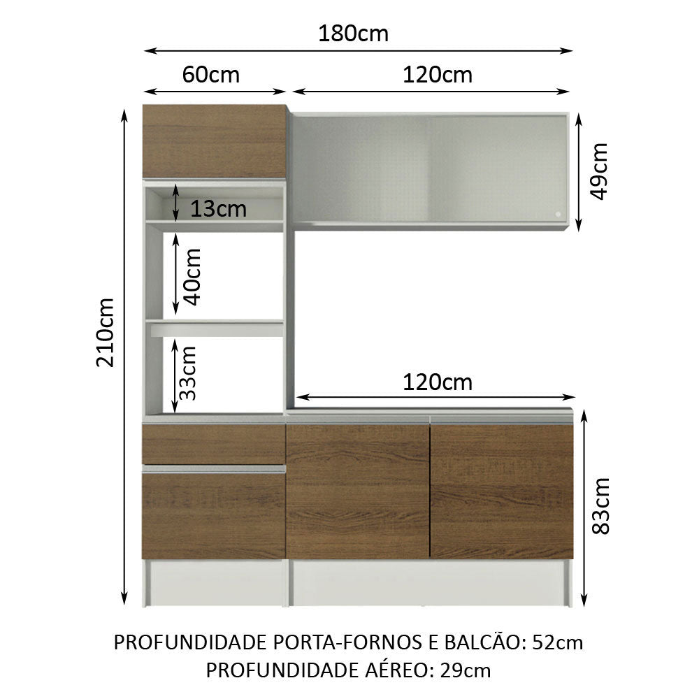 Armário de Cozinha Compacta 180cm Branco/Rustic Topazio Madesa 86