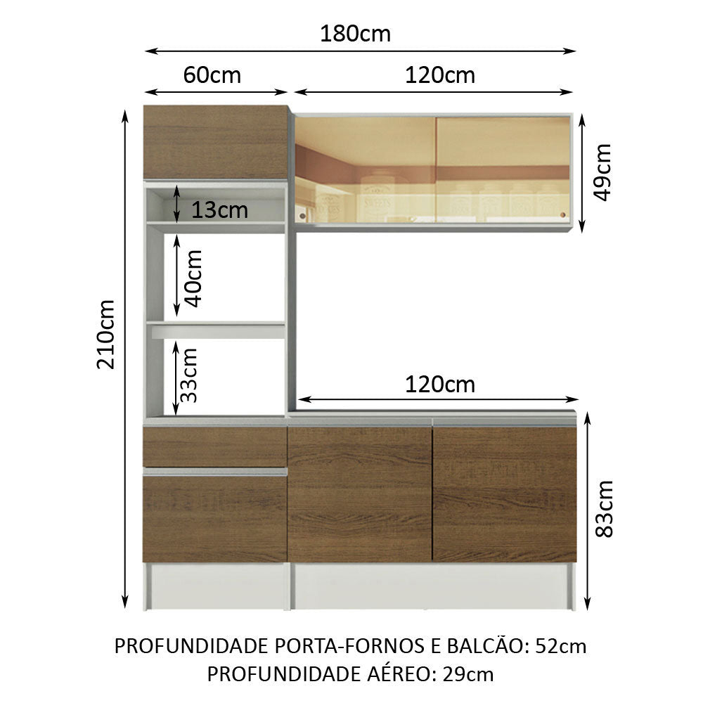 Armário de Cozinha Compacta 180cm Branco/Rustic Diamante Madesa 86
