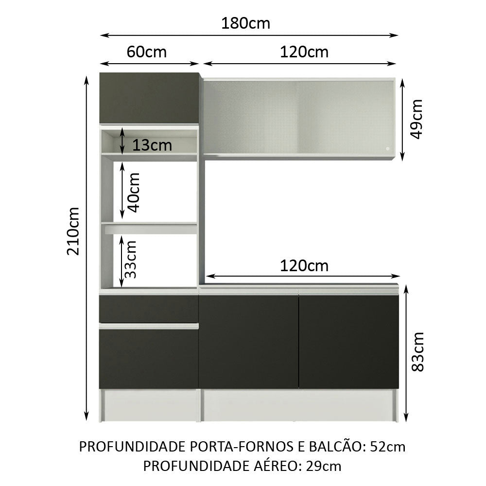 Armário de Cozinha Compacta 180cm Branco/Preto Topazio Madesa 86