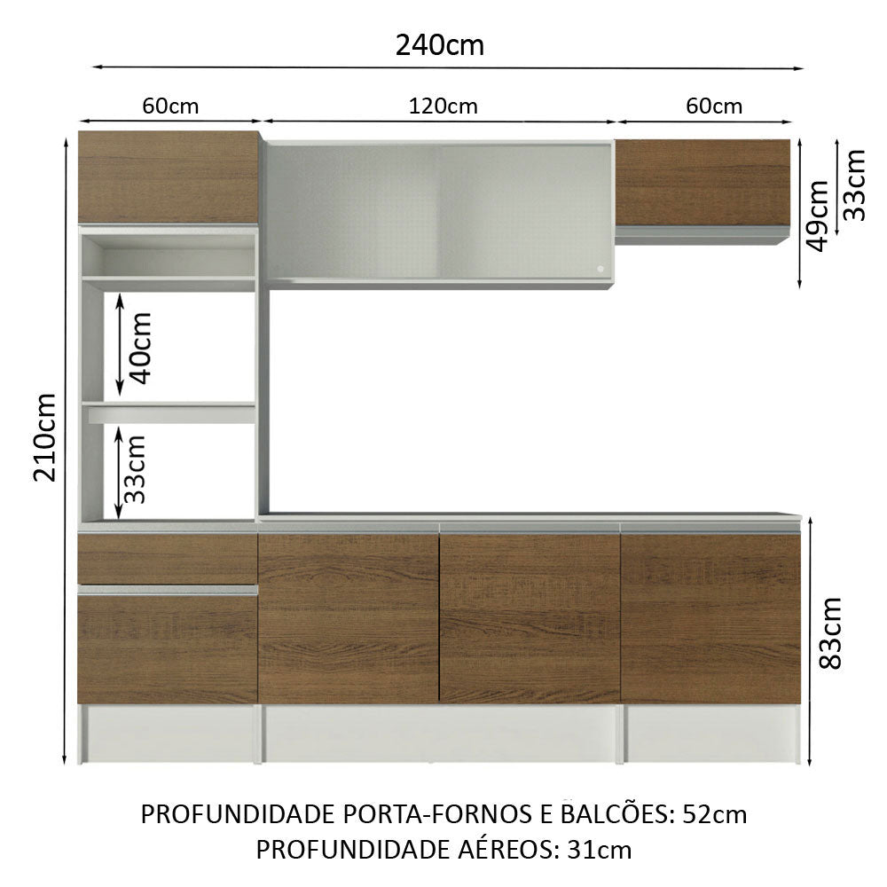Armário de Cozinha Completa 240cm Branco/Rustic Topazio Madesa