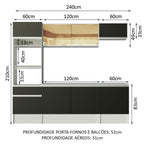 Armário de Cozinha Completa 240cm Branco/Preto Diamante Madesa