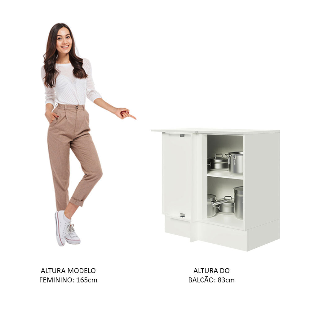 Balcão de Canto Madesa Smart 100% MDF com Tampo 1 Porta Branco/Rustic