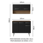 Armário de Cozinha Compacta 105cm Rustic/Preto Emilly Madesa