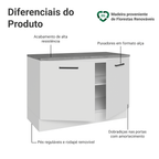 Balcão Gabinete Madesa Agata 120 x 60 cm 2 Portas (Com Tampo) Branco