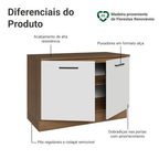 Balcão Gabinete Madesa Agata 120 x 60 cm 2 Portas (Com Tampo) Rustic/Branco