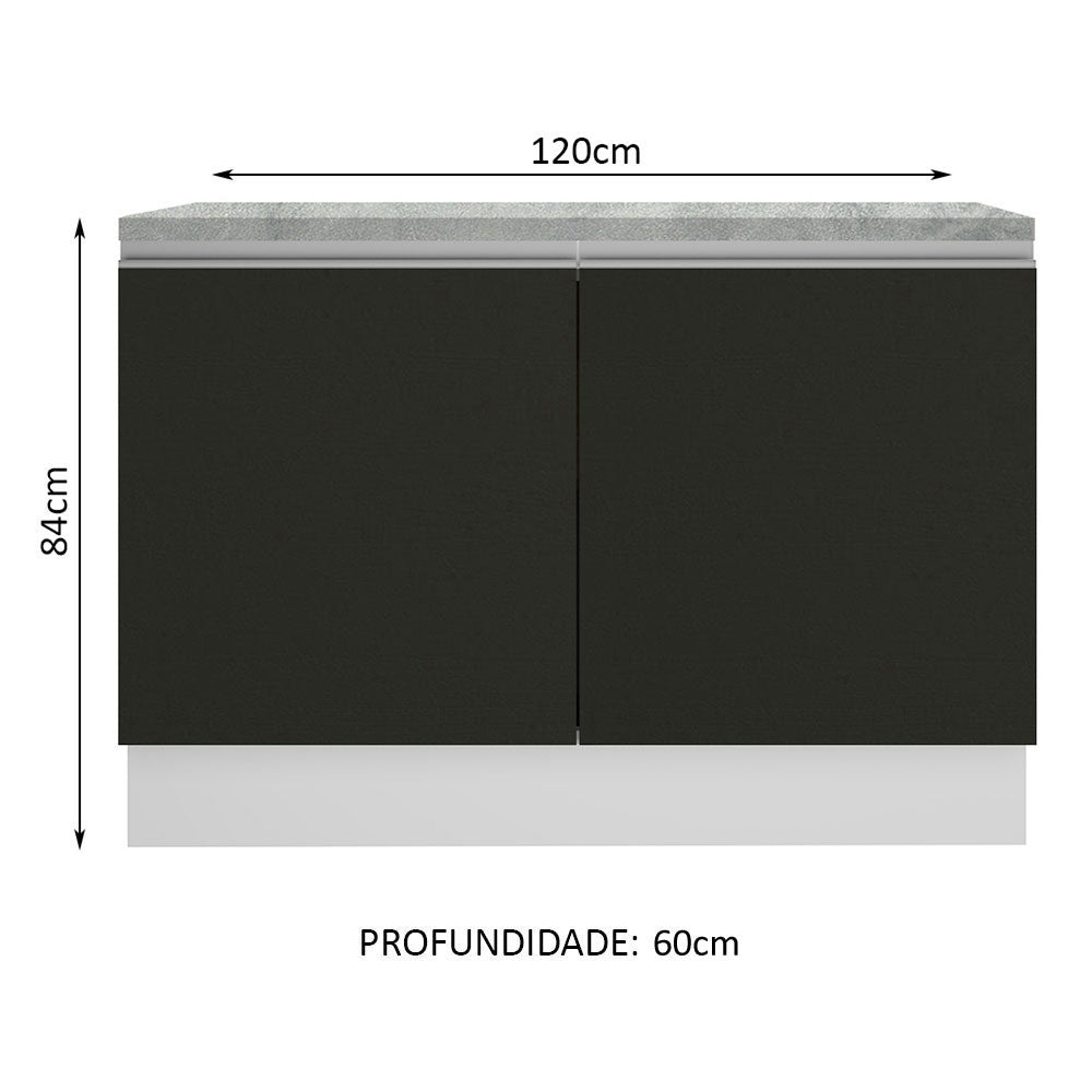 Balcão Gabinete Madesa Glamy 120 x 60 cm 2 Portas (Com Tampo) Branco/Preto