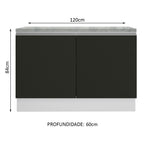 Balcão Gabinete Madesa Glamy 120 x 60 cm 2 Portas (Com Tampo) Branco/Preto