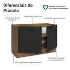 Balcão Gabinete de Pia Madesa Agata 120 x 60 cm 2 Portas (Sem Tampo) Rustic/Preto