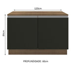 Balcão Gabinete Madesa Glamy 120 x 60 cm 2 Portas (Com Tampo) Rustic/Preto