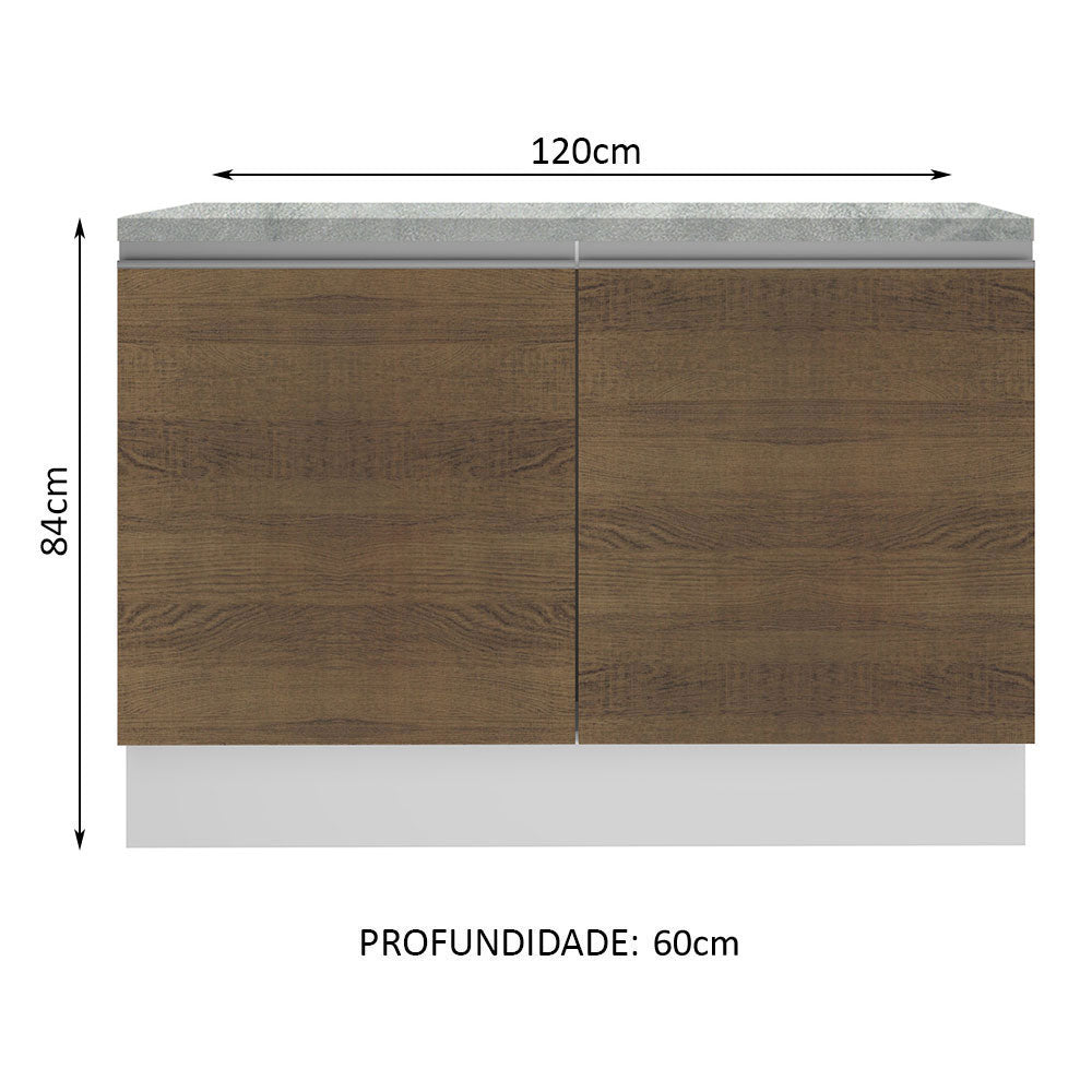 Balcão Gabinete Madesa Glamy 120 x 60 cm 2 Portas (Com Tampo) Branco/Rustic