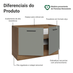 Balcão Gabinete de Pia Madesa Agata 120 x 60 cm 2 Portas (Sem Tampo) Rustic/Cinza