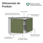Balcão de Cozinha 120 x 60 cm 2 Portas (Com Tampo) Branco/Verde Vik Madesa