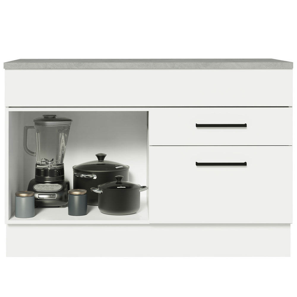 Balcão Gabinete 120 x 60 cm 1 Porta 2 Gavetas Branco (Com Tampo) Agata Madesa