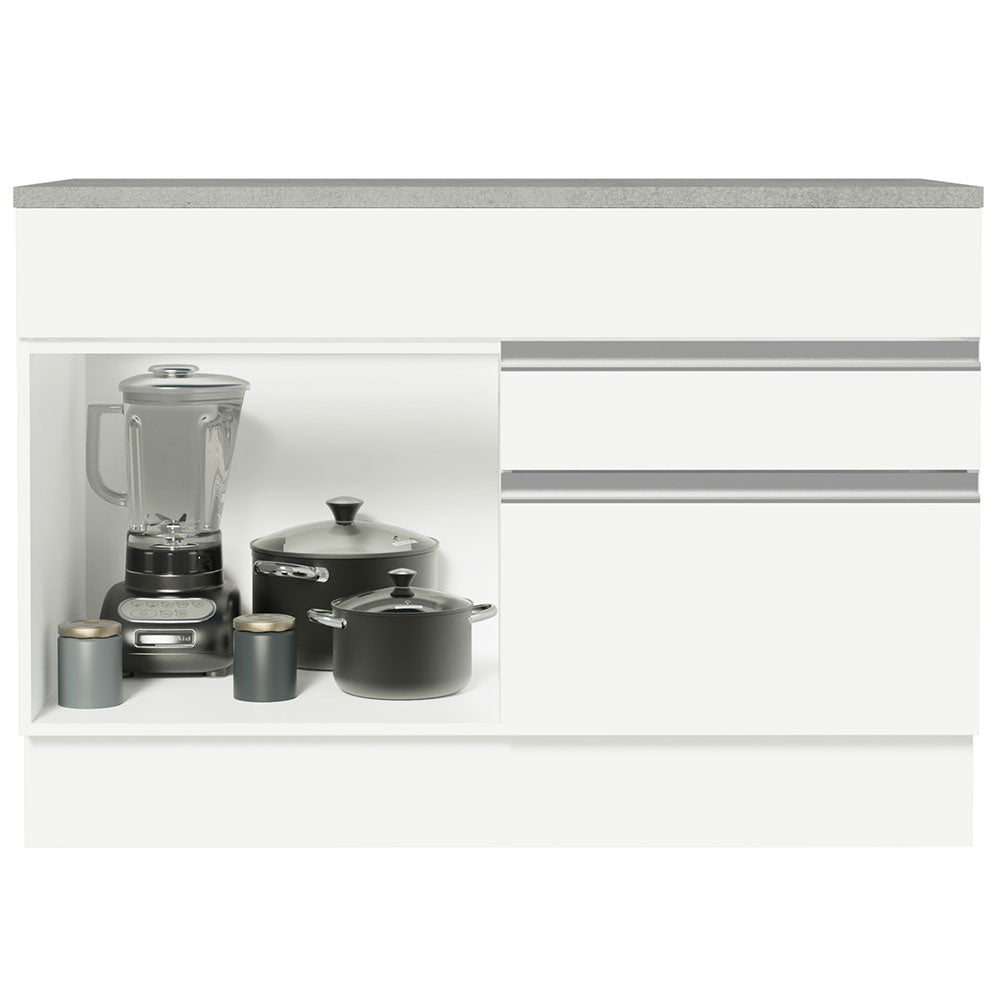 Balcão Gabinete 120 x 60 cm 1 Porta 2 Gavetas Branco (Com Tampo) Glamy Madesa