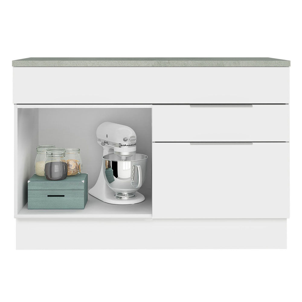 Balcão Cozinha 120 x 60 cm 1 Portas e 2 Gavetas (Com Tampo) Branco Stella Madesa
