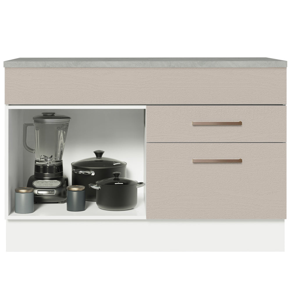 Balcão Gabinete 120 x 60 cm 1 Porta 2 Gavetas Branco/Crema (Com Tampo) Agata Madesa