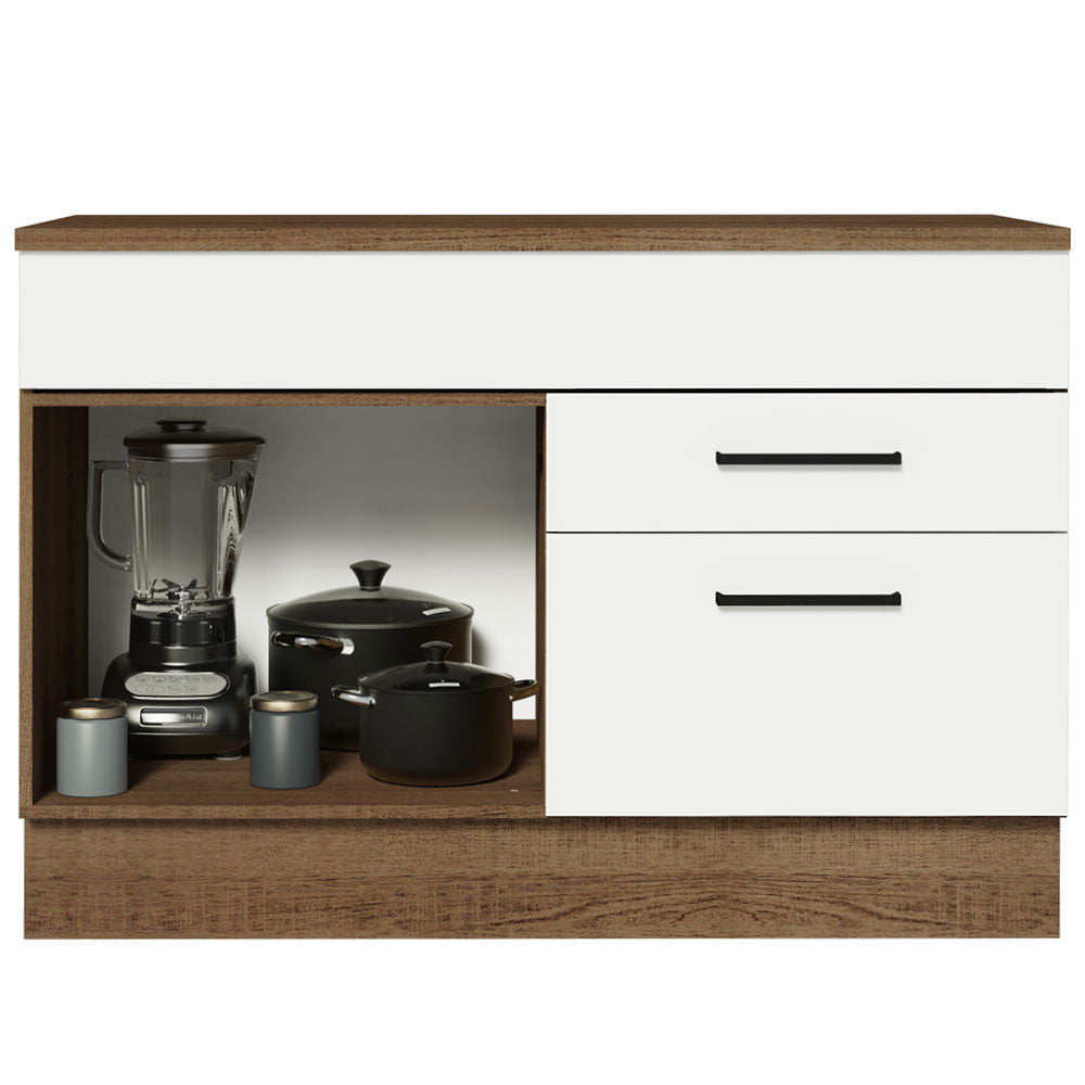 Balcão Gabinete 120 x 60 cm 1 Porta 2 Gavetas Rustic/Branco (Com Tampo) Agata Madesa