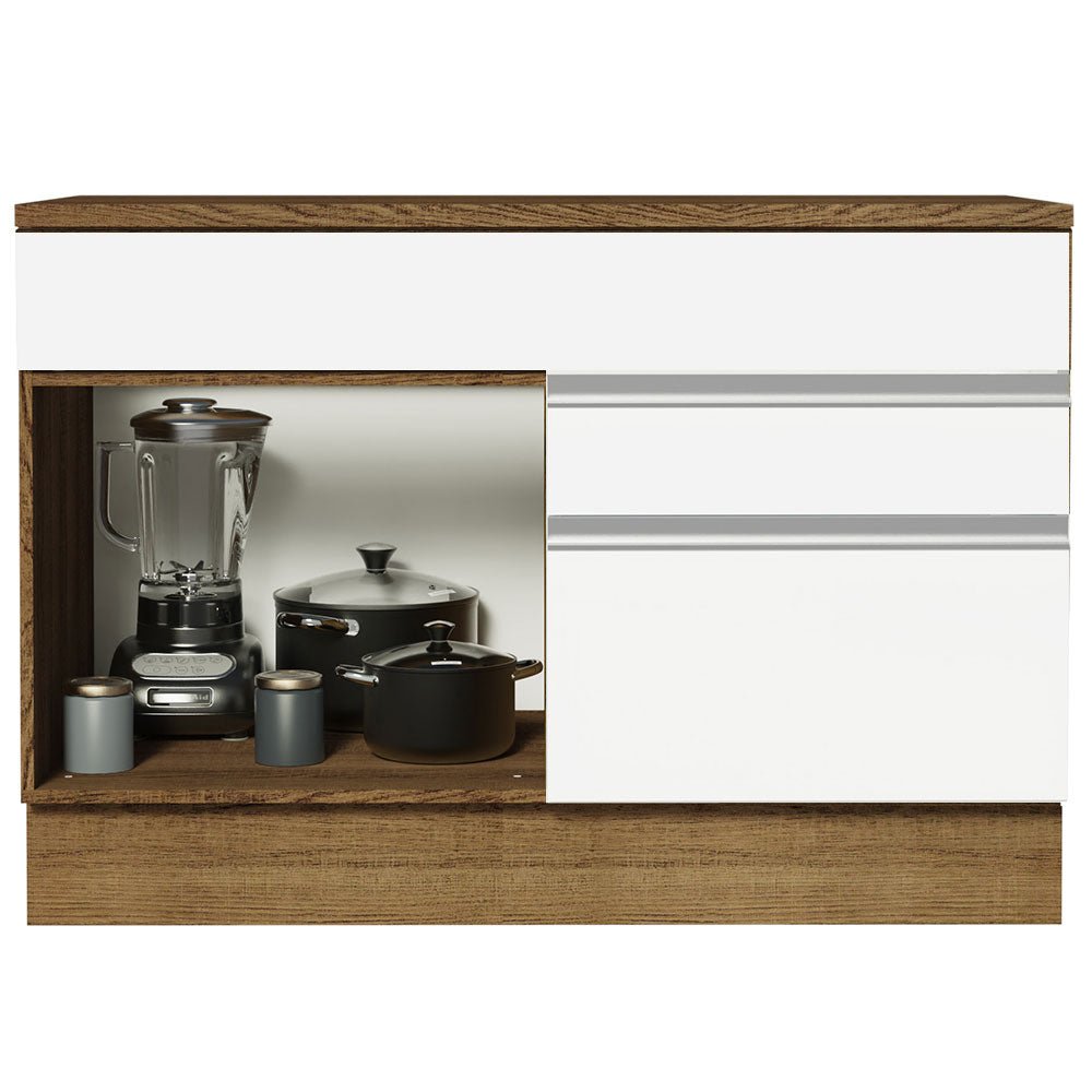 Balcão Gabinete 120 x 60 cm 1 Porta 2 Gavetas Rustic/Branco (Com Tampo) Glamy Madesa