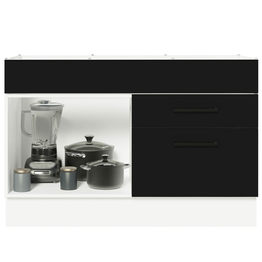 Balcão Gabinete de Pia 120 x 60 cm 1 Porta 2 Gavetas Branco/Preto (Sem Tampo) Agata Madesa