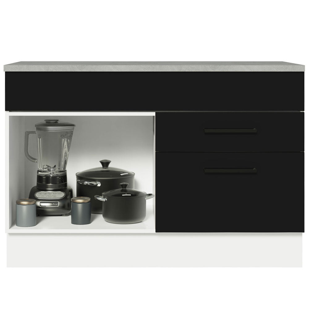 Balcão Gabinete 120 x 60 cm 1 Porta 2 Gavetas Branco/Preto (Com Tampo) Agata Madesa