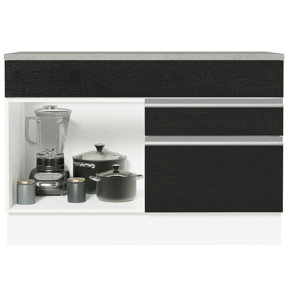 Balcão Gabinete 120 x 60 cm 1 Porta 2 Gavetas Branco/Preto (Com Tampo) Glamy Madesa
