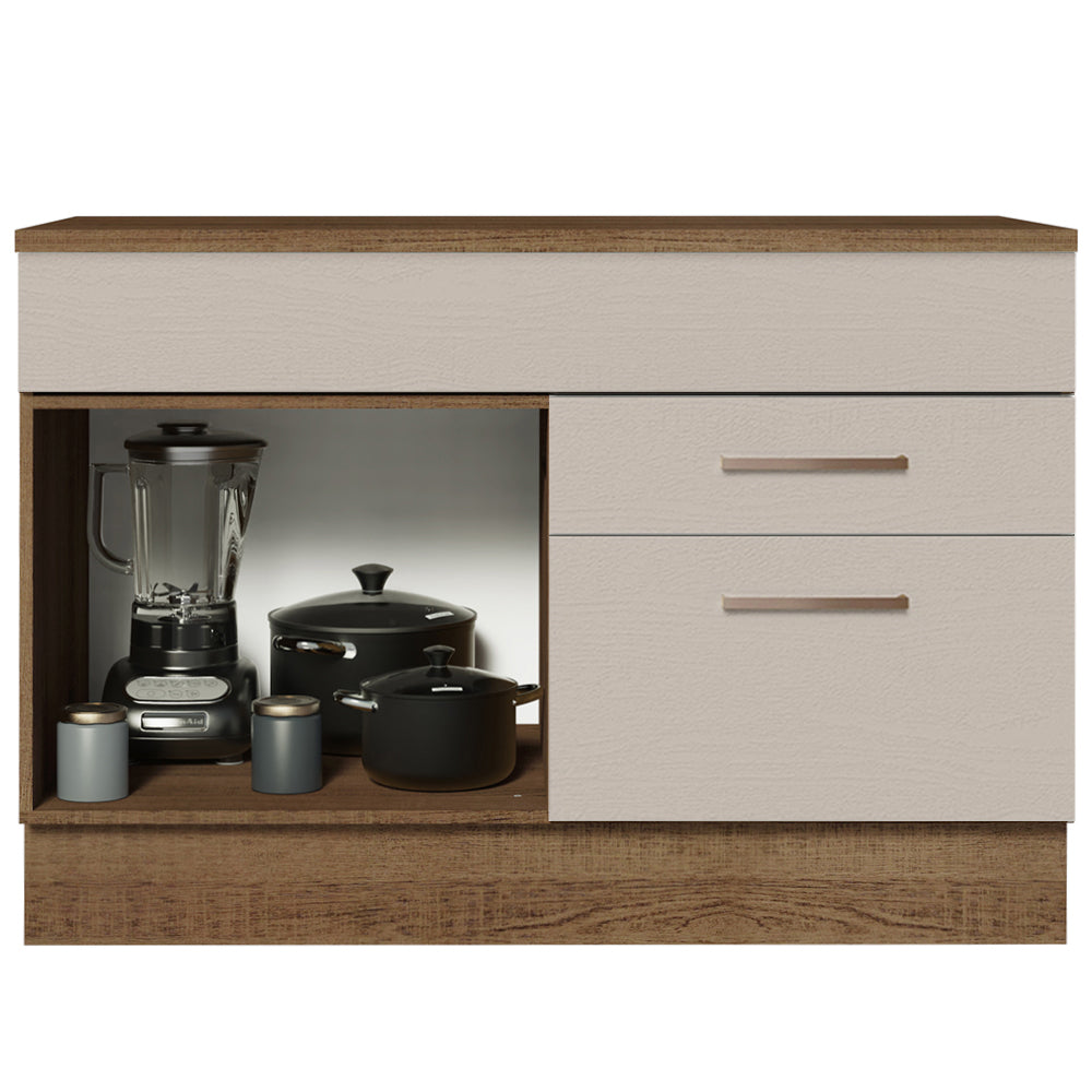Balcão Gabinete 120 x 60 cm 1 Porta 2 Gavetas Rustic/Crema (Com Tampo) Agata Madesa