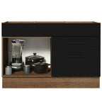 Balcão Gabinete de Pia 120 x 60 cm 1 Porta 2 Gavetas Rustic/Preto (Sem Tampo) Agata Madesa