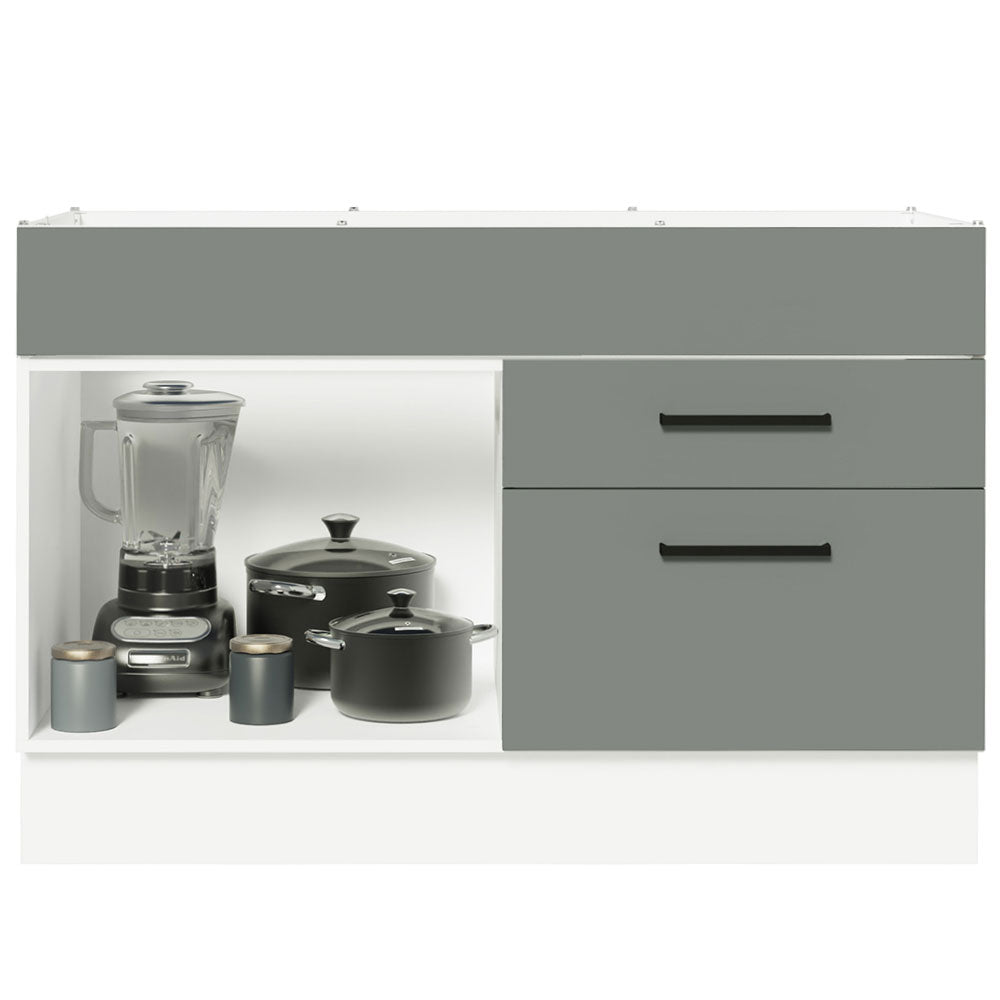 Balcão Gabinete de Pia 120 x 60 cm 1 Porta 2 Gavetas Branco/Cinza (Sem Tampo) Agata Madesa