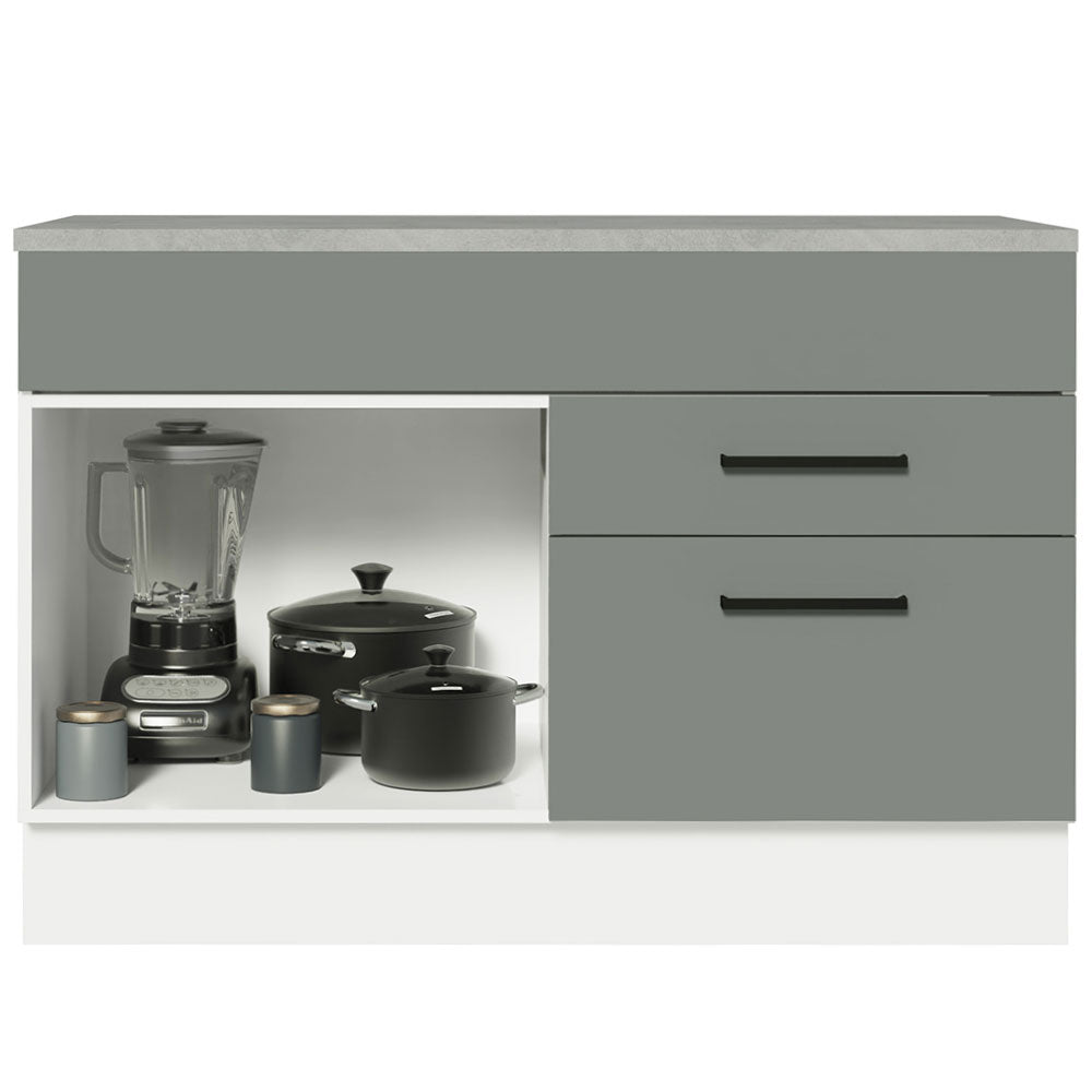 Balcão Gabinete 120 x 60 cm 1 Porta 2 Gavetas Branco/Cinza (Com Tampo) Agata Madesa