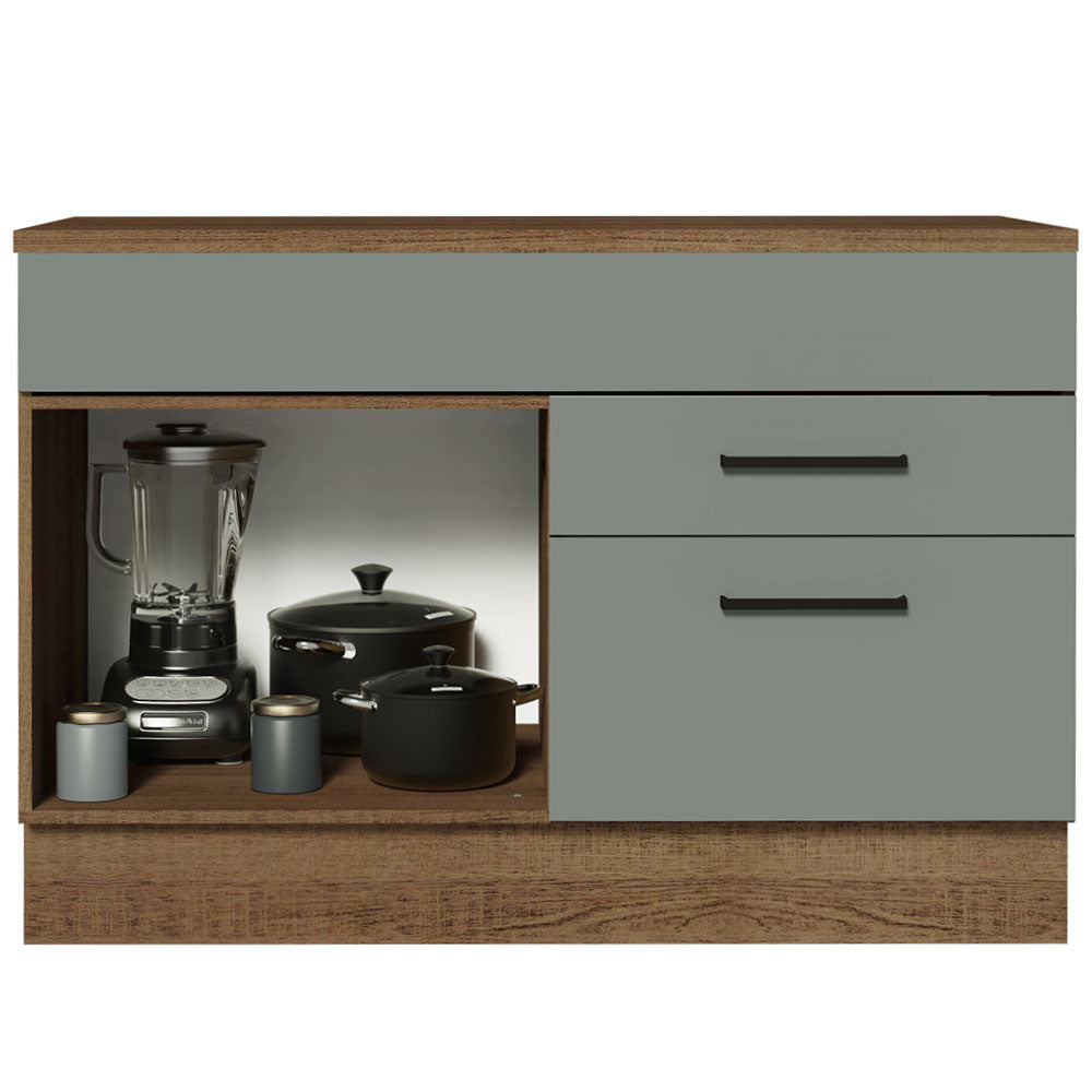 Balcão Gabinete 120 x 60 cm 1 Porta 2 Gavetas Rustic/Cinza (Com Tampo) Agata Madesa