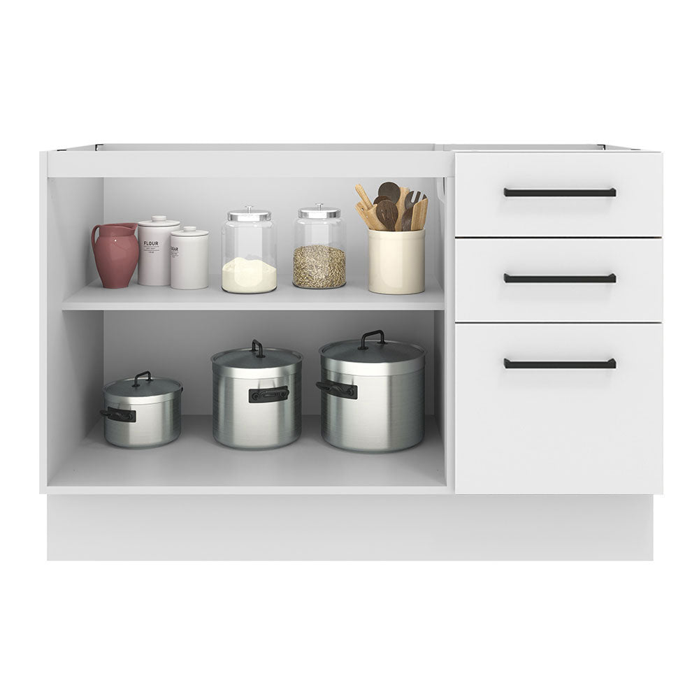 Balcão Gabinete de Pia Madesa Agata 120 x 60 cm 2 Portas e 3 Gavetas (Sem Tampo) Branco