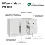 Balcão de Pia 120 x 60 cm 2 Portas 3 Gavetas (Sem Tampo) Branco Vik Madesa