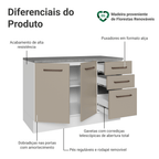 Balcão Cozinha 120 x 60 cm 2 Portas e 3 Gavetas (Com Tampo) Branco/Crema Agata Madesa