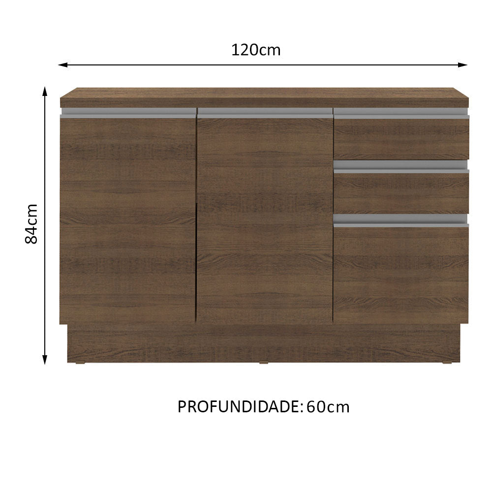 Balcão Cozinha 120 x 60 cm 2 Portas e 3 Gavetas (Com Tampo) Rustic Glamy Madesa