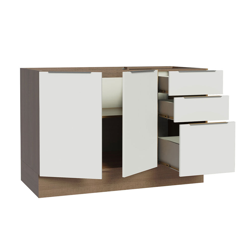 Balcão Gabinete de Pia Madesa Stella 120 x 60 cm 2 Portas e 3 Gavetas (Sem Tampo) Rustic/Branco