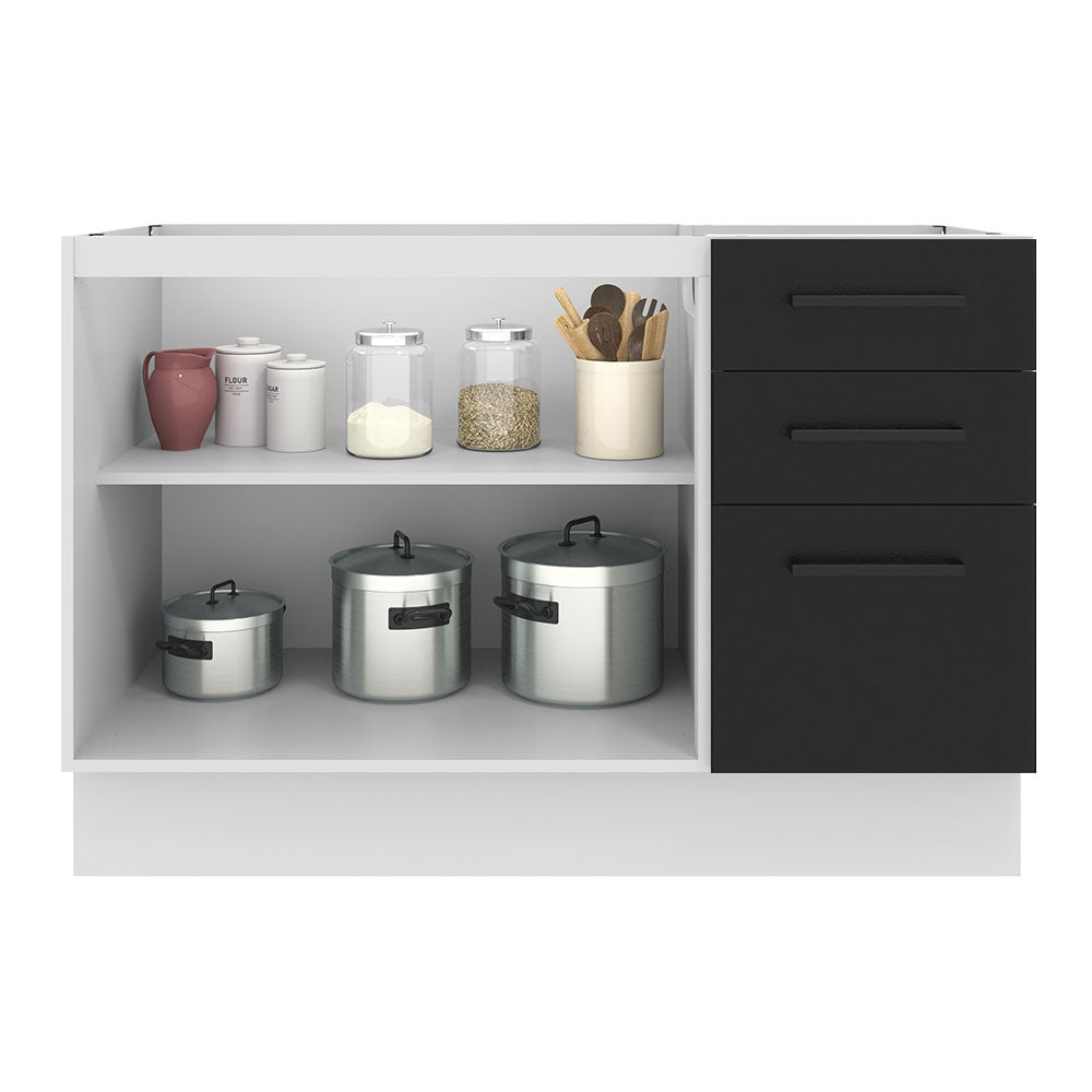 Balcão Gabinete de Pia Madesa Agata 120 x 60 cm 2 Portas e 3 Gavetas (Sem Tampo) Branco/Preto