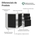 Balcão Gabinete de Pia Madesa Agata 120 x 60 cm 2 Portas e 3 Gavetas (Sem Tampo) Branco/Preto