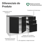Balcão Cozinha 120 x 60 cm 2 Portas e 3 Gavetas (Com Tampo) Branco/Preto Agata Madesa