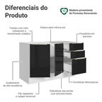 Balcão Gabinete de Pia 120 x 60 cm 2 Portas 3 Gavetas (Sem Tampo) Branco/Preto Lux Madesa