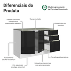 Balcão de Cozinha 120 x 60 cm 2 Portas 3 Gavetas (Com Tampo) Branco/Preto Lux Madesa