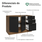 Balcão Gabinete de Pia Madesa Agata 120 x 60 cm 2 Portas e 3 Gavetas (Sem Tampo) Rustic/Preto