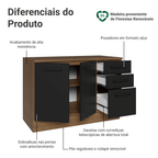 Balcão Cozinha 120 x 60 cm 2 Portas e 3 Gavetas (Com Tampo) Rustic/Preto Agata Madesa