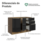 Balcão Gabinete de Pia 120 x 60 cm 2 Portas 3 Gavetas (Sem Tampo) Rustic/Preto Lux Madesa