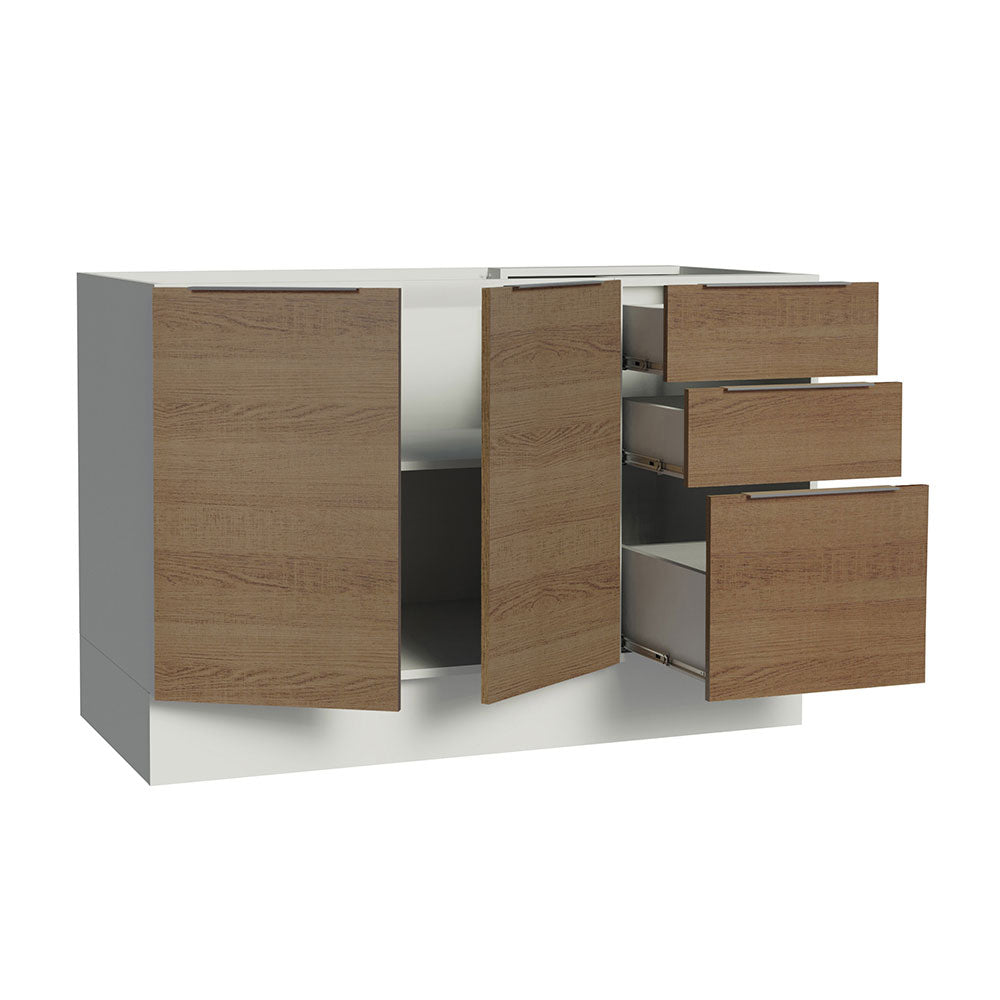 Balcão Gabinete de Pia Madesa Stella 120 x 60 cm 2 Portas e 3 Gavetas (Sem Tampo) Branco/Rustic