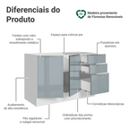 Balcão Gabinete de Pia 120 x 60 cm 2 Portas 3 Gavetas (Sem Tampo) Branco/Cinza Lux Madesa